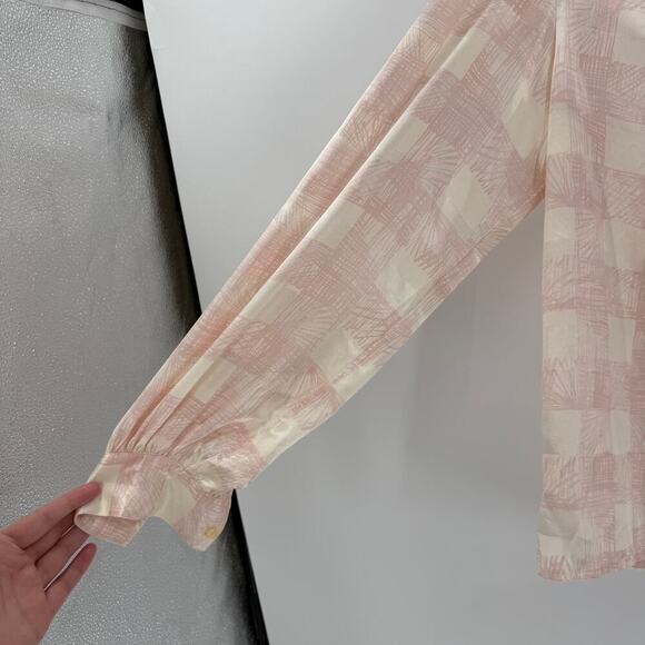 Vintage Lloyd Williams Pink & Cream Satin Button Front Career Blouse Size 4 FLAW - Picture 9 of 15